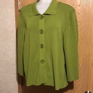 Green viscose/nylon fabric snap front cardigan
